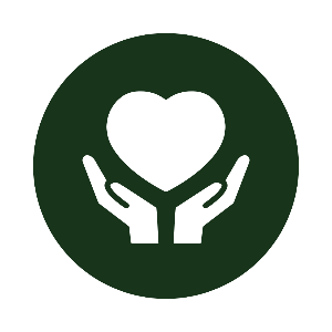 Icon of two hands holding a heart within a green circle